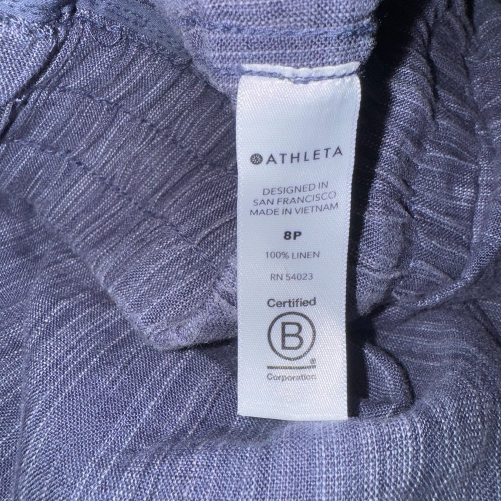 ATHLETA Cabo Linen Wide Leg Pants Blue Relaxed Resort wear Coastal grandma Sz 8 - Picture 7 of 14